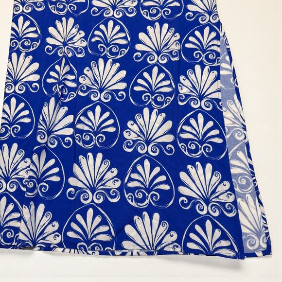 Aelia Anna Greek Print Kaftan Blue White Maxi Dress VNeck Resort Cruise One Size - Picture 7 of 9